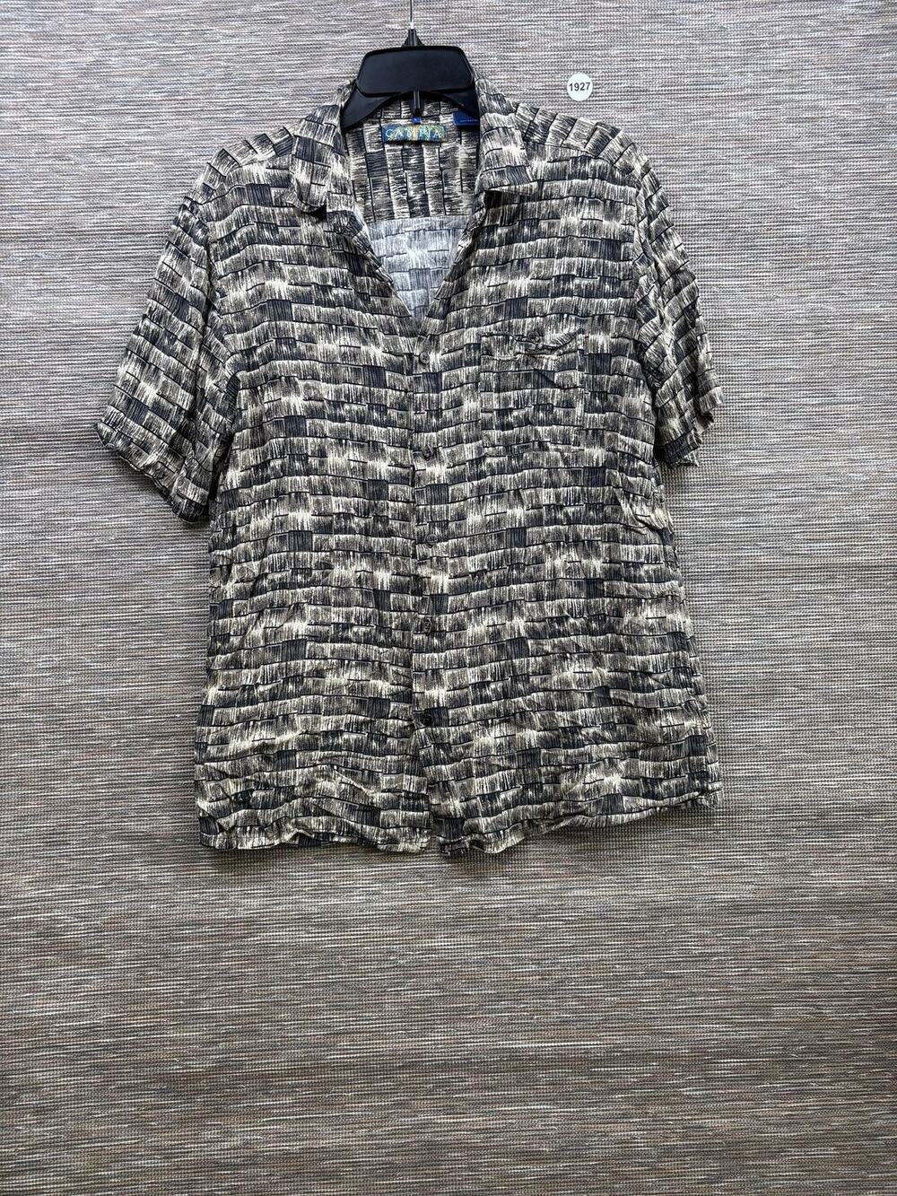 Campia Shirt Mens Large Brown Geometric Rayon Short Sleeve Button Up Casual